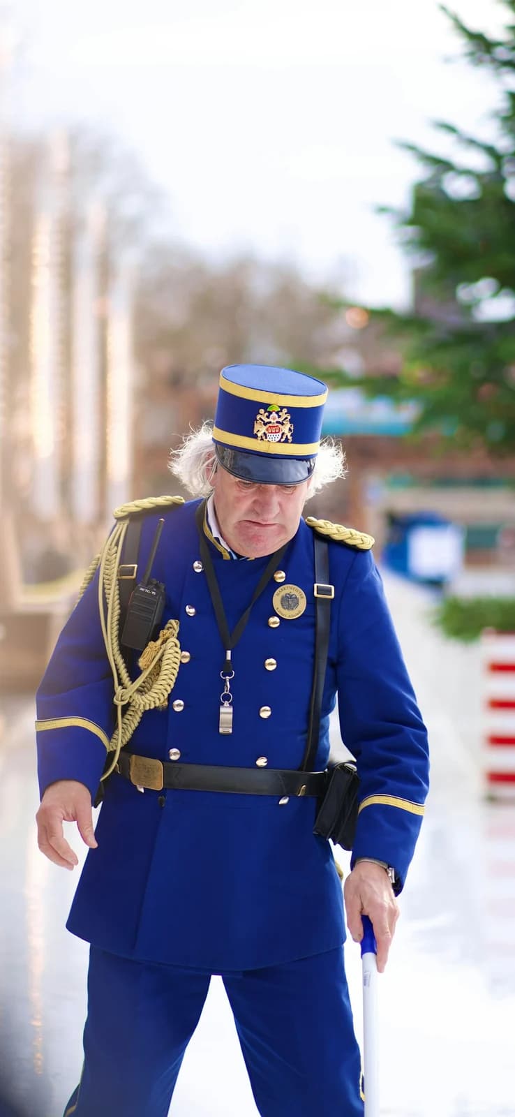 Ceremonial guard in scarlet dress uniform with aiguillette and gold lace